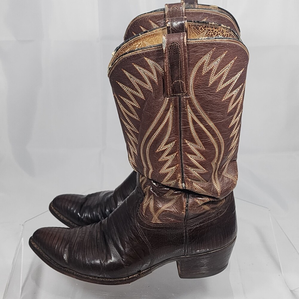 Vtg Dan Post Men 9 D Exotic Brown Teju Lizard Leather Cowboy Western Boots 6834
